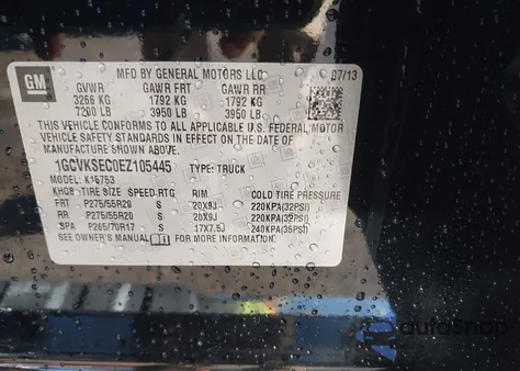 2014 Chevrolet Silverado K1500 Ltz из США, поврежденный, VIN 1GCVKSEC0EZ105445